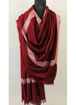 Tibetan Red Gorgeous Sozni Border Embroidery Handcrafted Pure Cashmere Pashmina Shawl