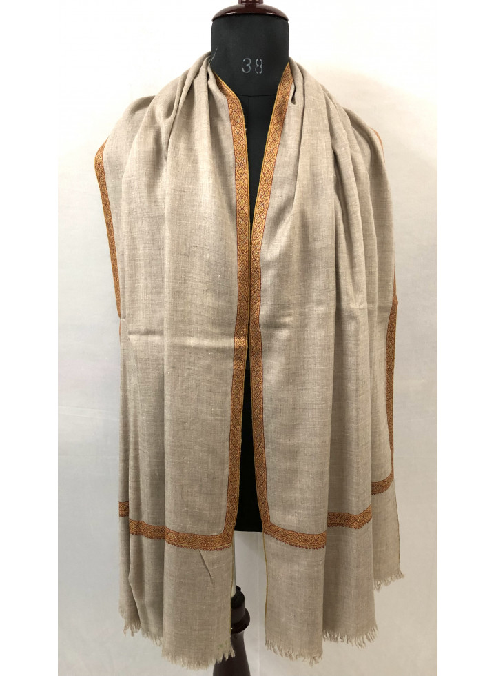 Luxury Aksi Reversible Sozni Embroidery Border Natural Zati Handmade Pure Cashmere Pashmina Shawl