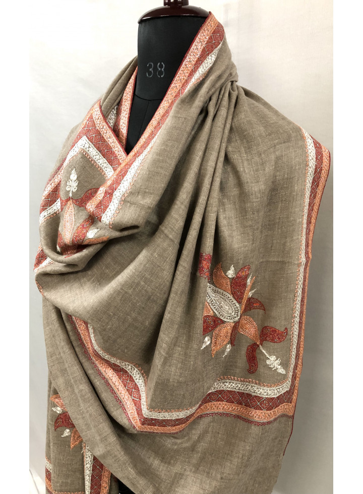 Khudrang Natural Luxury Hand Embroidered Tilla Work With Handcrafted Sozni Embroidery Handmade Real Cashmere Pashmina Shawl