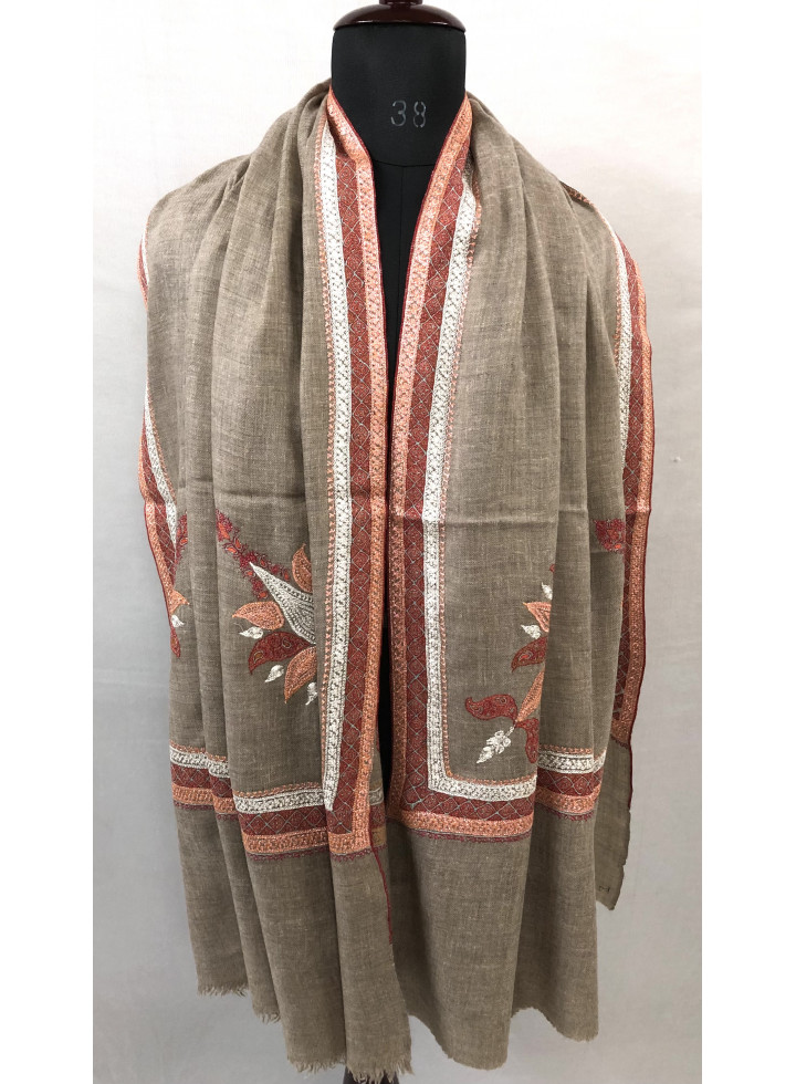 Khudrang Natural Luxury Hand Embroidered Tilla Work With Handcrafted Sozni Embroidery Handmade Real Cashmere Pashmina Shawl