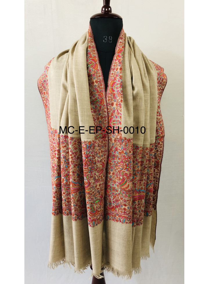 Exclusive Luxury Mughal Floral Palla Kani Embroidery Handmade Cashmere Pashmina Shawl