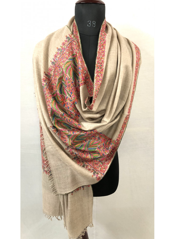 Exclusive Kanikar Paisley Flower Palla Handmade Real Cashmere Pashmina Embroidered Stole