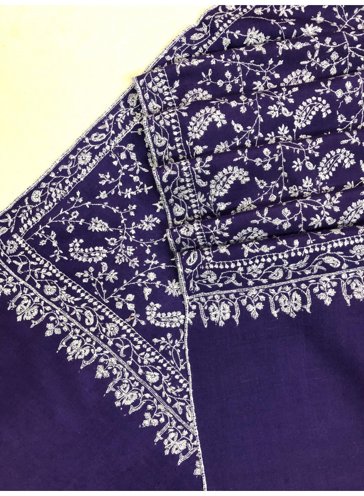 Deep Blue Sozni Jaali Hand Embroidered Cashmere Pashmina Shawl