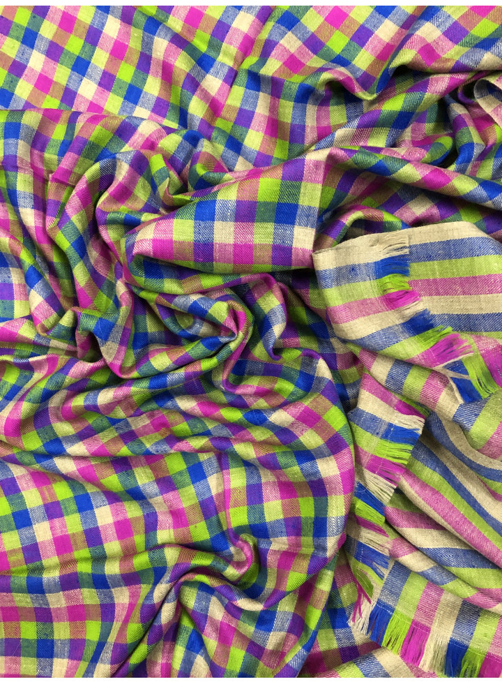 Checkered Multicolor Gingham Real Cashmere Pashmina Shawl