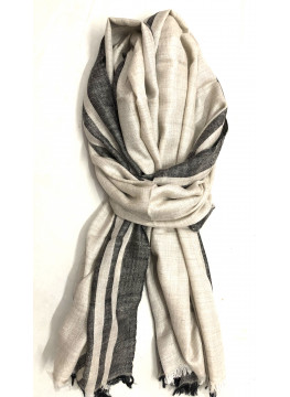 Natural And White Side Stripes Cashmere Pashmina Stole