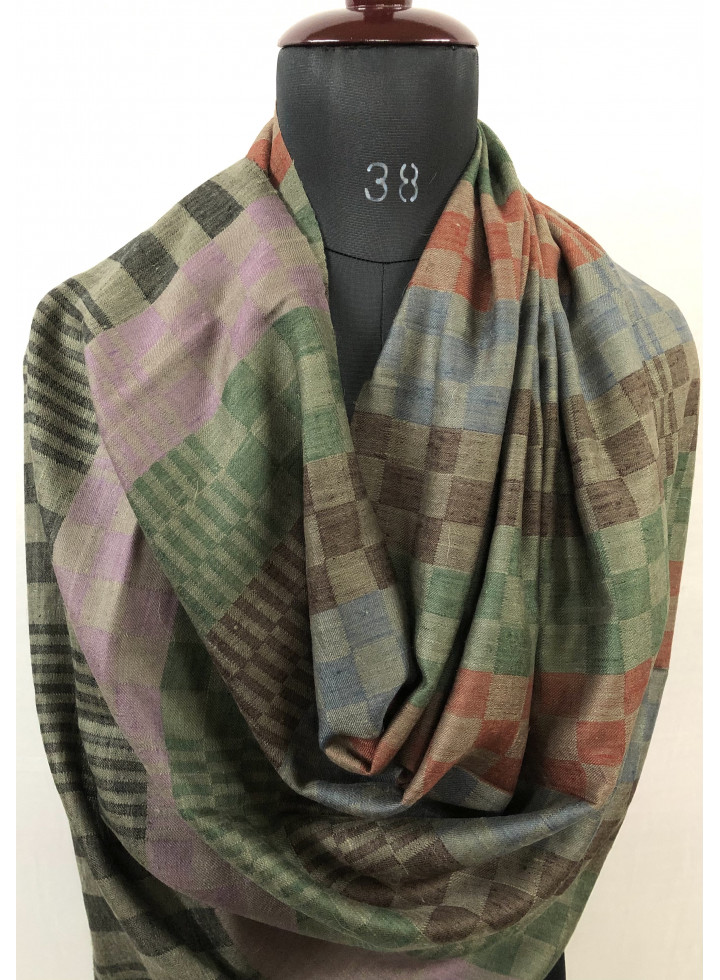 Handwoven Giant Reversible Checkerboard Pattern Pure Cashmere Pashmina Stole