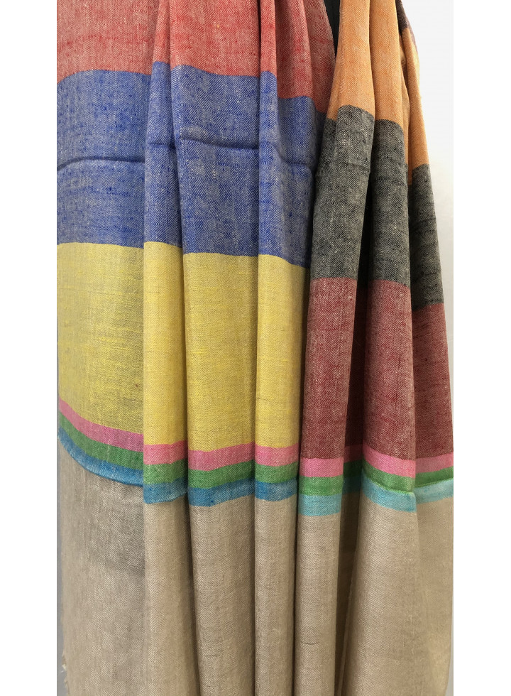 Broad Multicolored Stripes Handwoven Real Cashmere Pashmina Stole