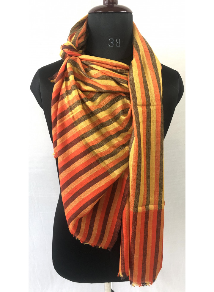 Gold Fusion Bengal Stripes Handwoven Real Cashmere Pashmina Stole