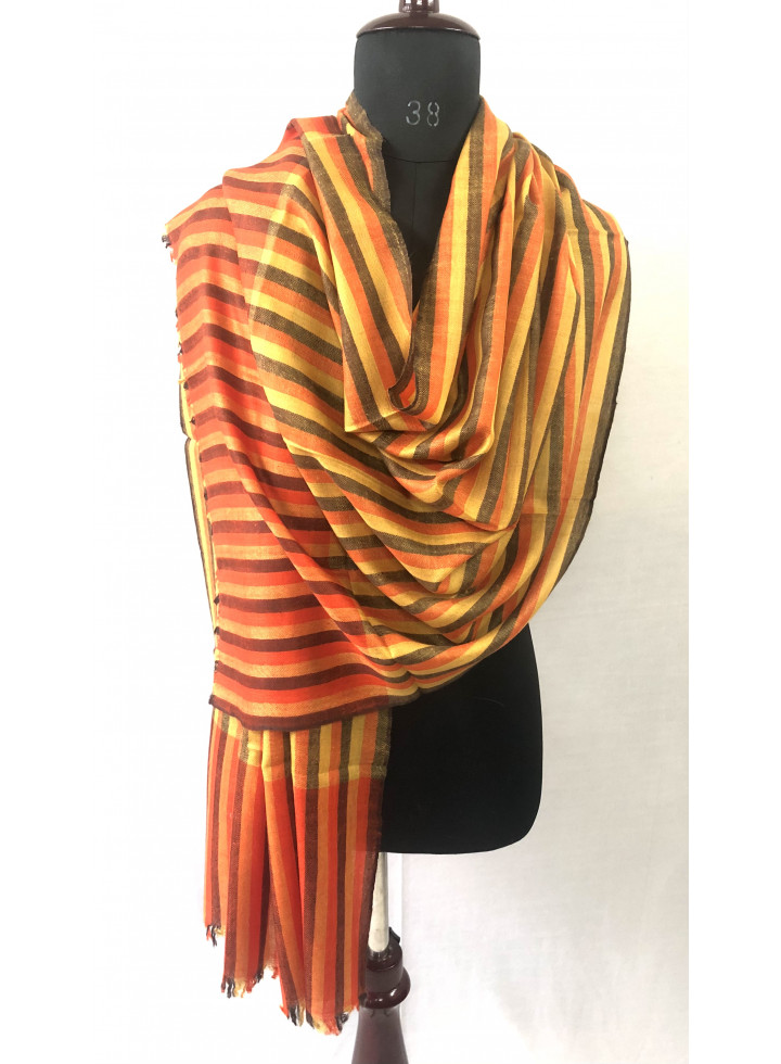 Gold Fusion Bengal Stripes Handwoven Real Cashmere Pashmina Stole