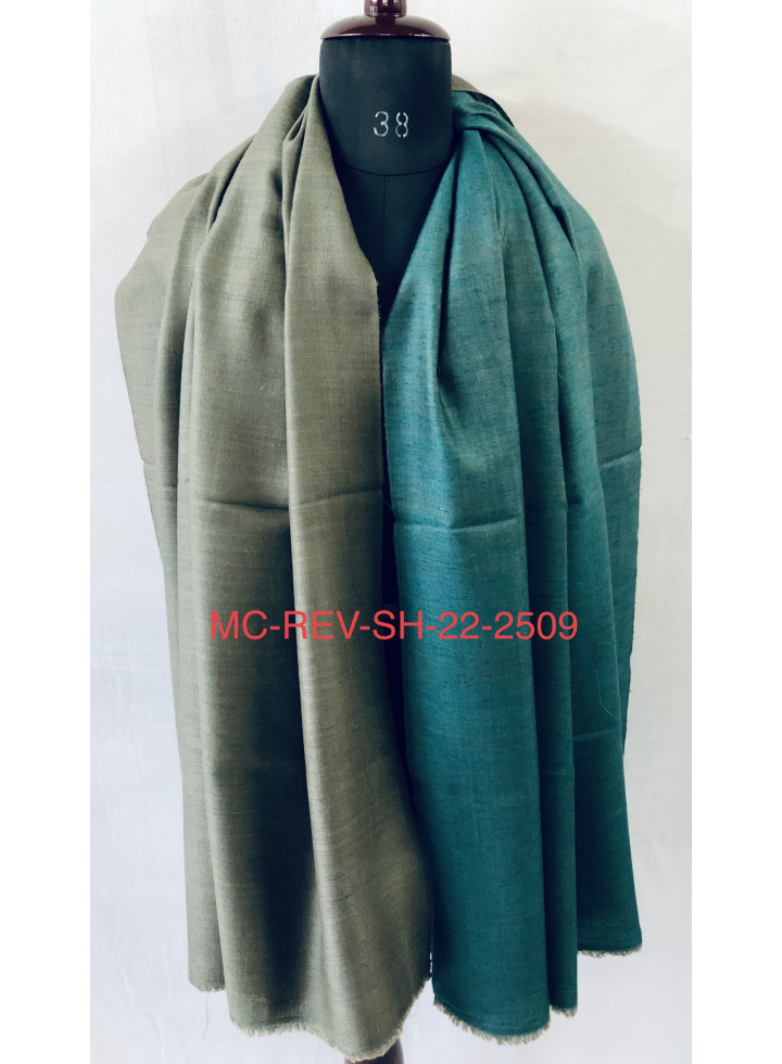 Antique Green And Walnut Reversible Real Cashmere Pashmina Shawl