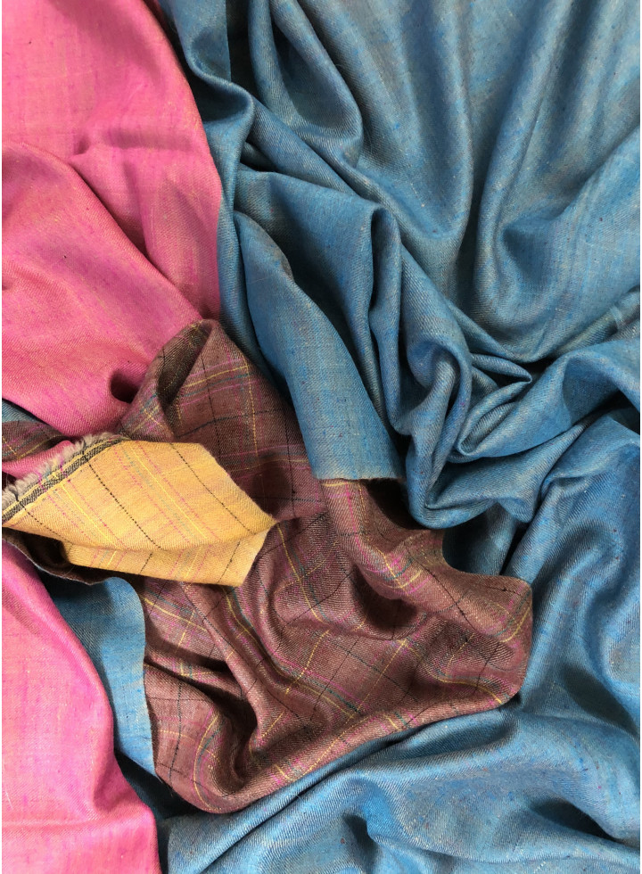 Dupplin Check And Blue Moon Reversible Real Cashmere Pashmina Shawl