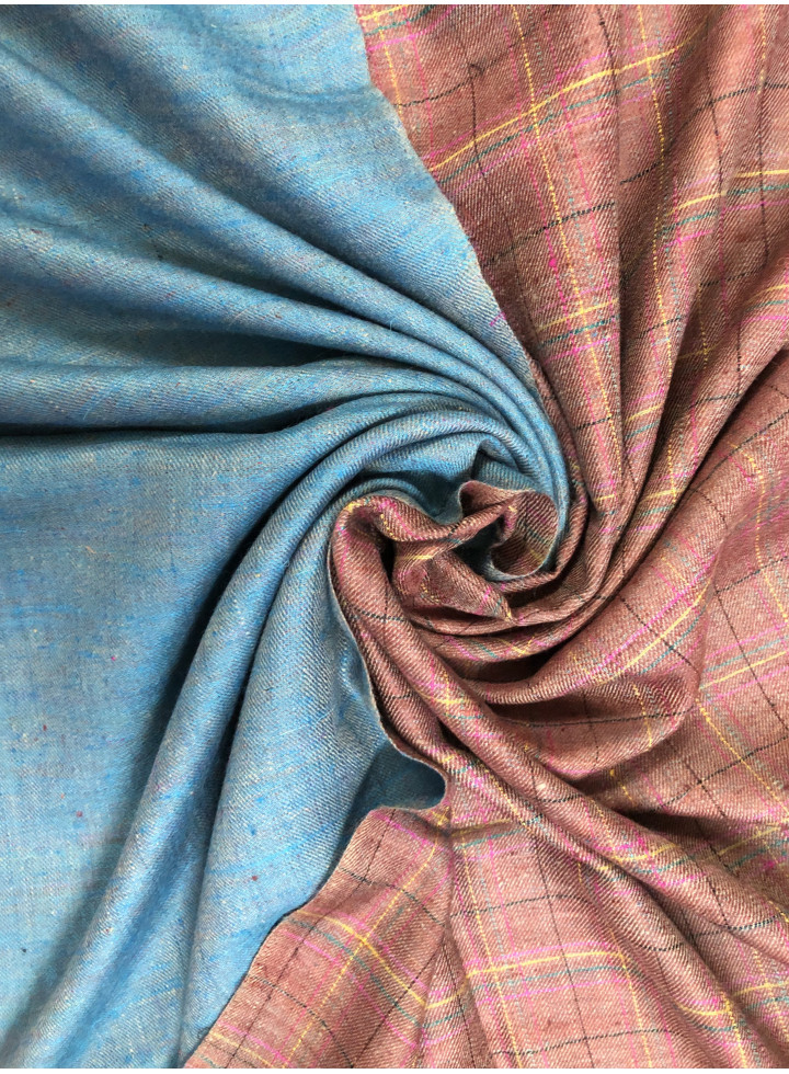 Dupplin Check And Blue Moon Reversible Real Cashmere Pashmina Shawl