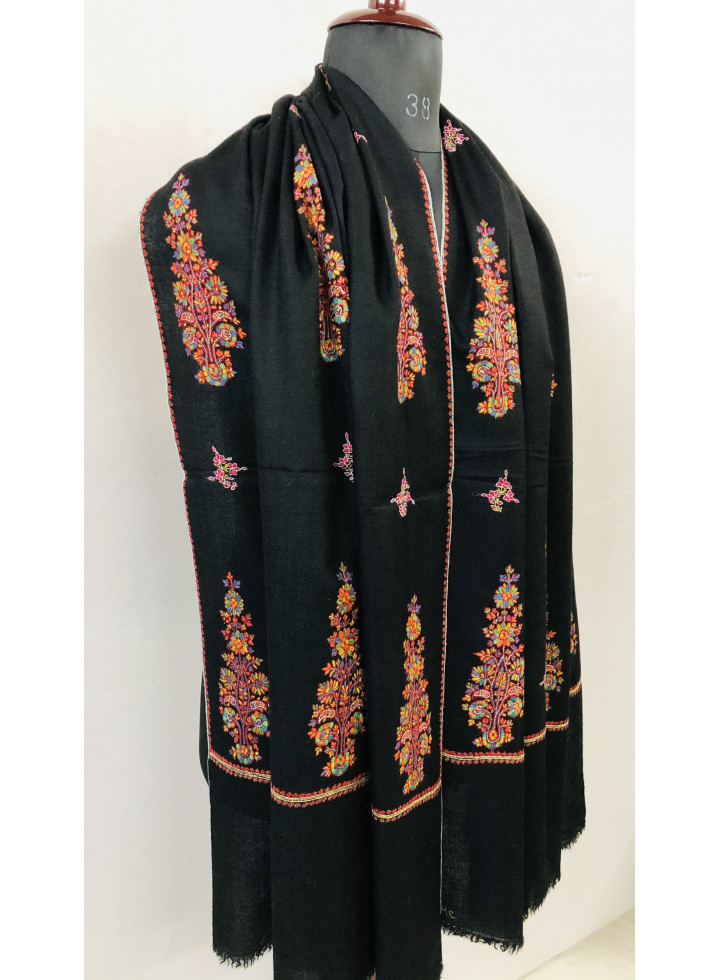 Kani Kar Pines Floral Booties Do Rukha Hand Embroidered Cashmere Pashmina Shawl