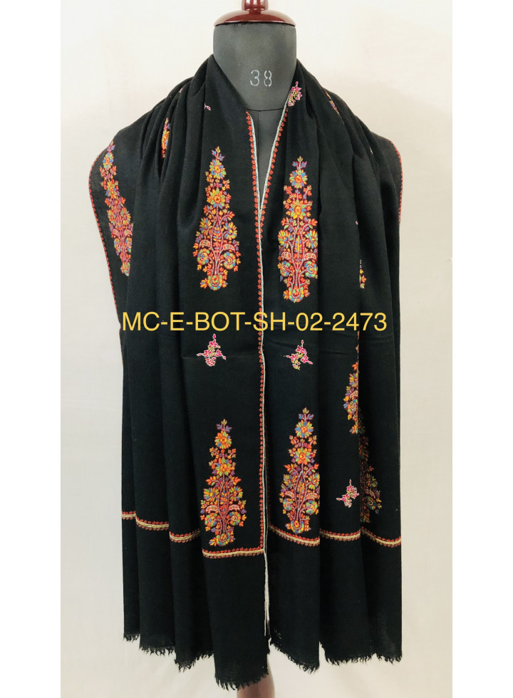 Kani Kar Pines Floral Booties Do Rukha Hand Embroidered Cashmere Pashmina Shawl