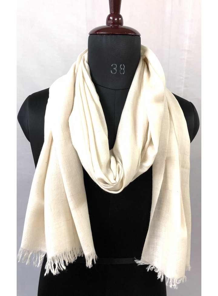 Off White Hand Woven Real Cashmere Pashmina Stole