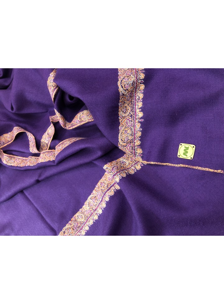Pashmina Tillandsia Purple Border Embroidery Stole