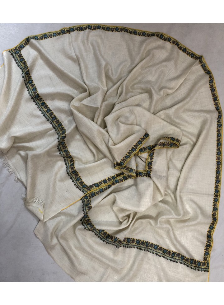 Pashmina Whisper White Border Embroidery Stole